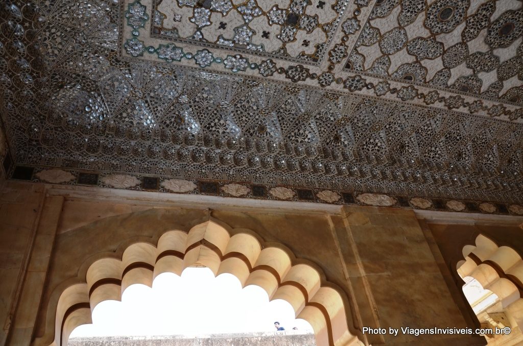 Teto das salas dos espelhos, Sheesh Mahal, Amber Fort, Jaipur, Índia